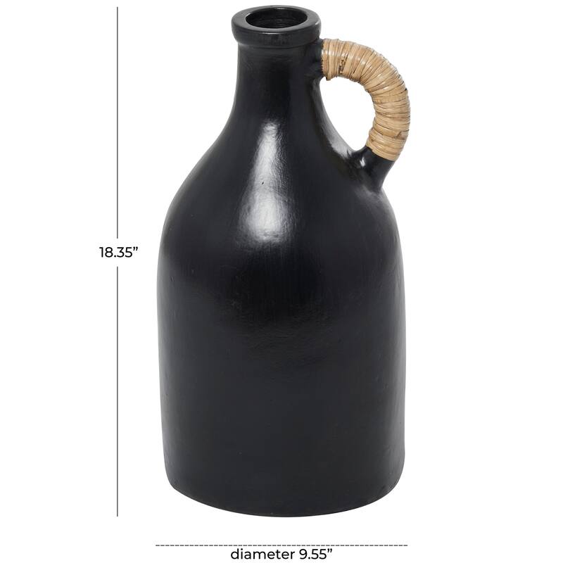 Ceramic Jug Inspired Vase with Rattan Wrapped Handle - White or Black
