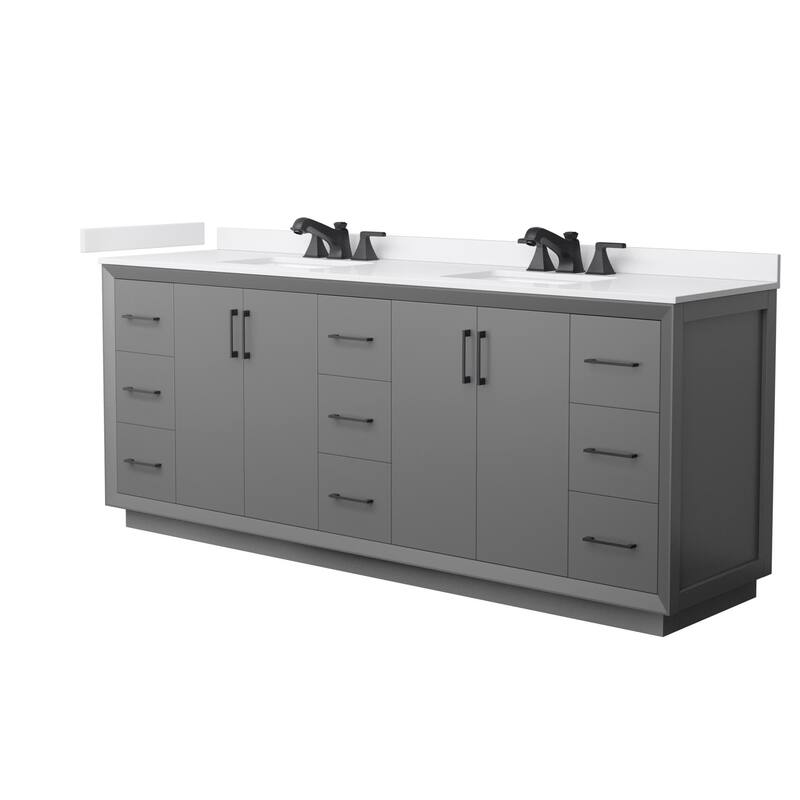 Wyndham Collection WCF4141-84D-VCA-US3MXX Strada 84" Free Standing - Dark Gray / White Cultured Marble Top / Matte