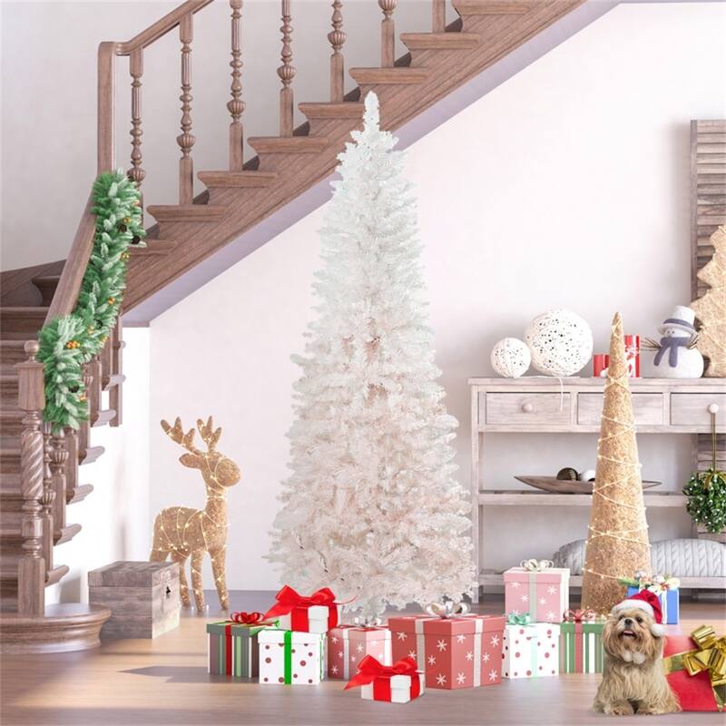 Small Indoor White-Pink Christmas Tree with Flame Retardant Branches and Sturdy Stand - Multi