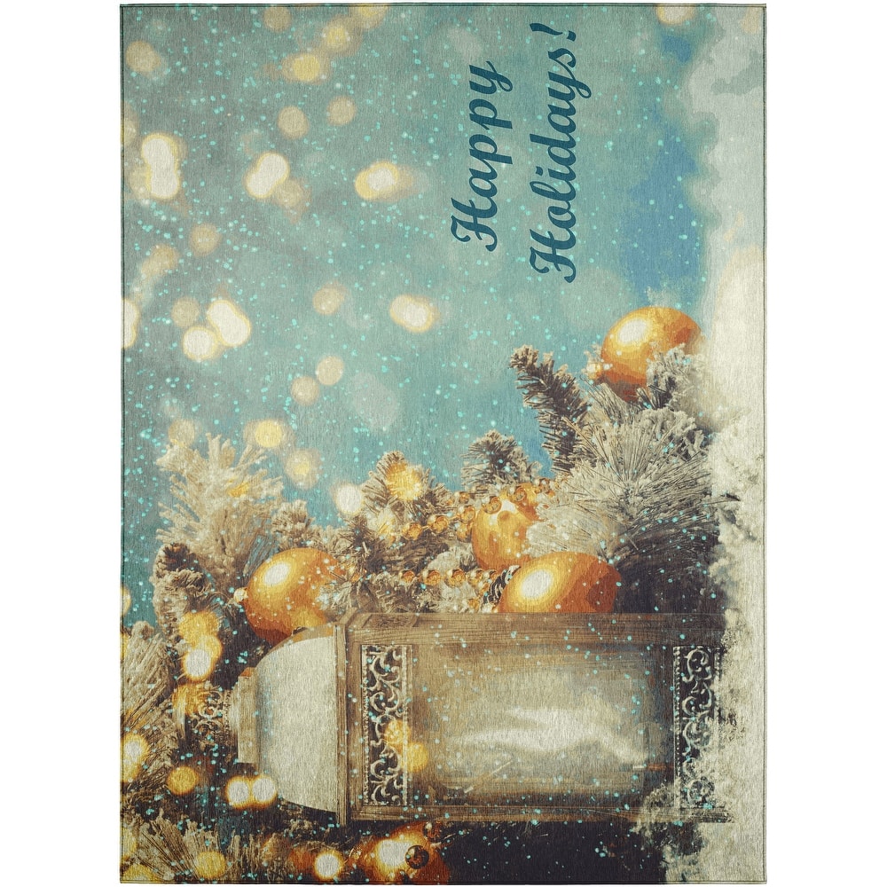 Indoor/ Outdoor Cozy Winter Washable Happy Holidays Rug