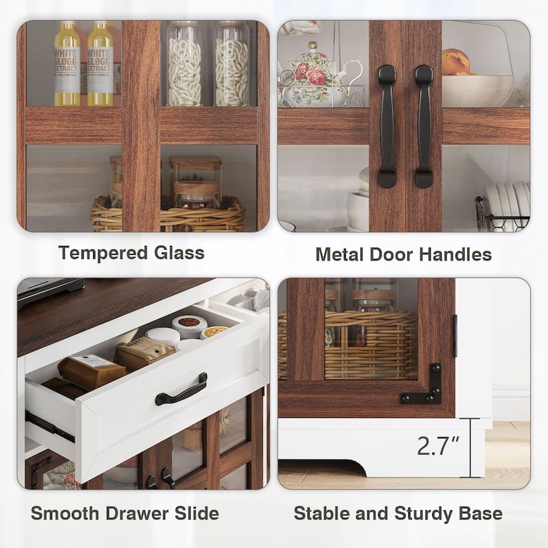 Gymojoy 53" Farmhouse Buffet Cabinet with Glass Doors, Modern Sideboard Storage Console for Kitchen, Dining Room, Living Room