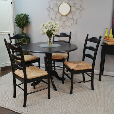 Ladder Back Woven Seat Dining Chair - 38" - Antique Black
