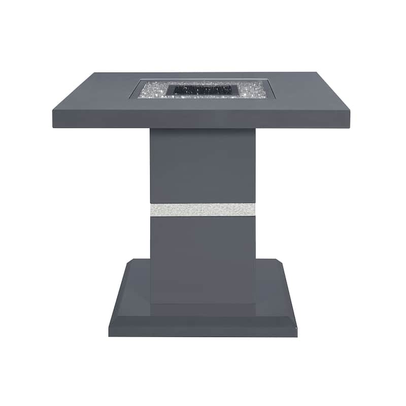 HomeRoots 24" Dark Gray and Silver Faux Crystals Glass and Wood Square Pedestal End Table - 26' X '24' X '26
