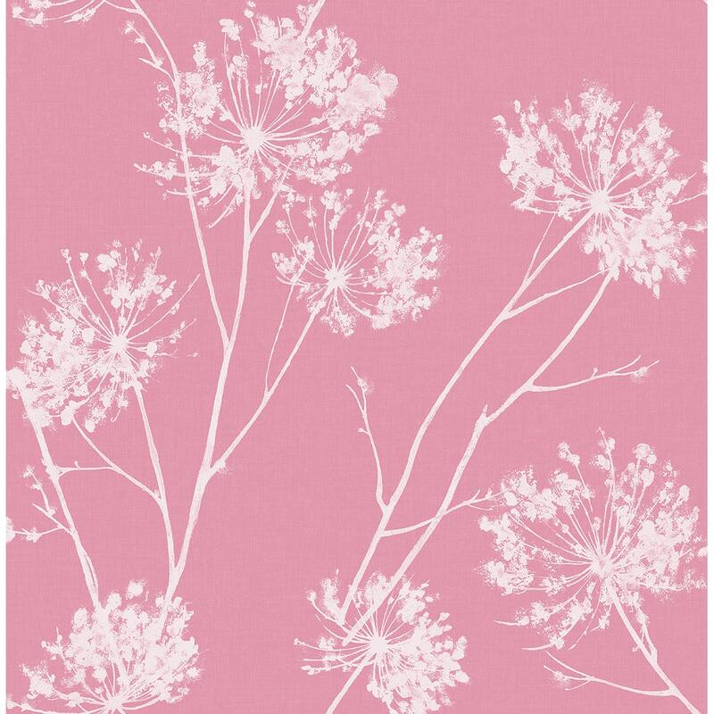 NextWall One O'Clocks Botanical Peel and Stick Removable Wallpaper - 20.5 in. W x 18 ft. L - Pink