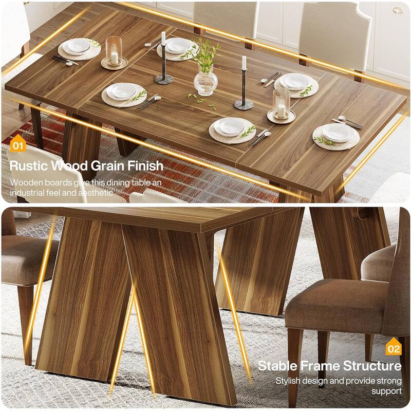 71 Inches Large Dining Table for 6 People with Solid Wood Legs for Kitchen