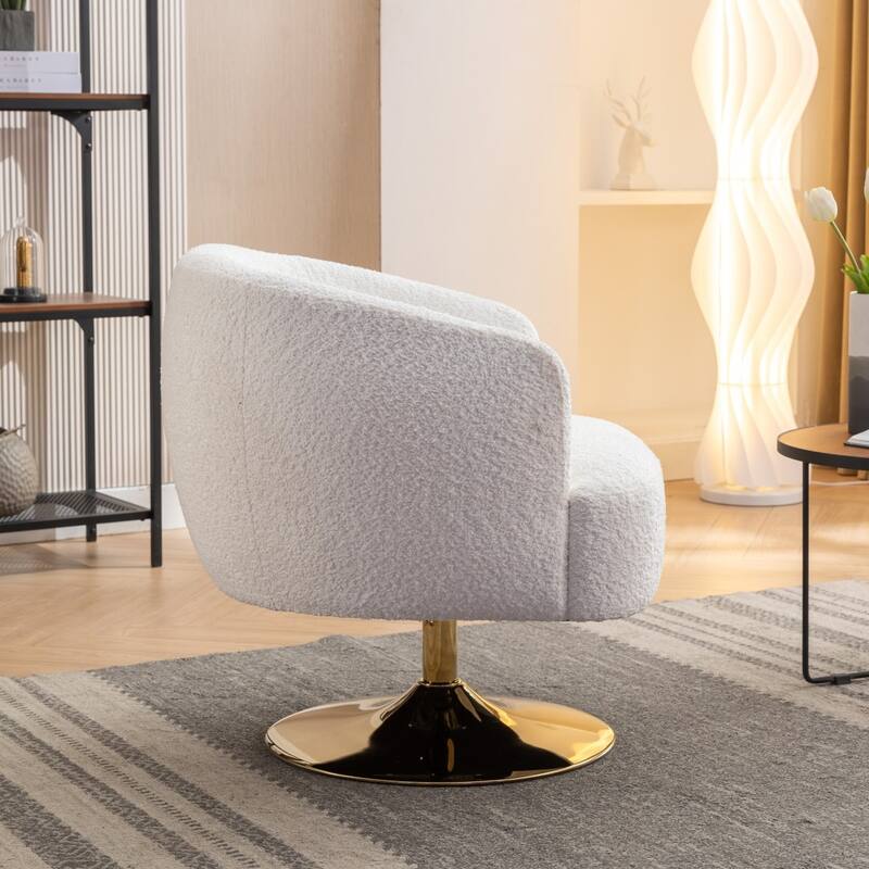 Modern Chenille Fabric Accent Swivel Chair with Gold Metal Round Base