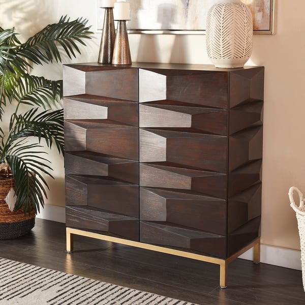 slide 2 of 41, Contemporary Dark Brown Geometric Designed Wood Cabinet and Dresser Collection 39 x 16 x 37 - Dark Brown - Rectangle