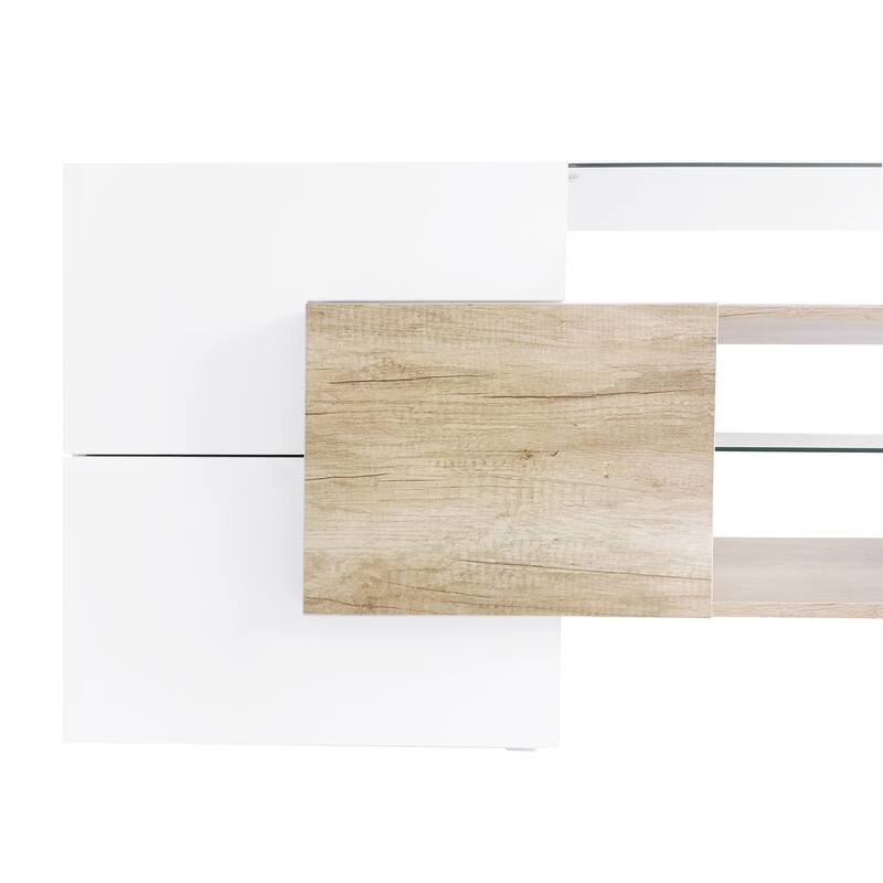 78.7 Modern TV Stand with LED-Lit Glass Shelves, High Gloss Finish, and Ample Storage for Media Devices