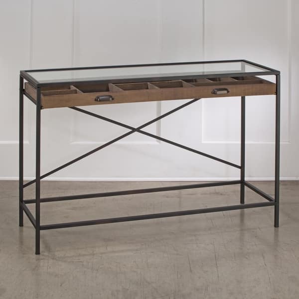 Glass Top Console Table With 1 Wooden Drawer Overstock 31492829
