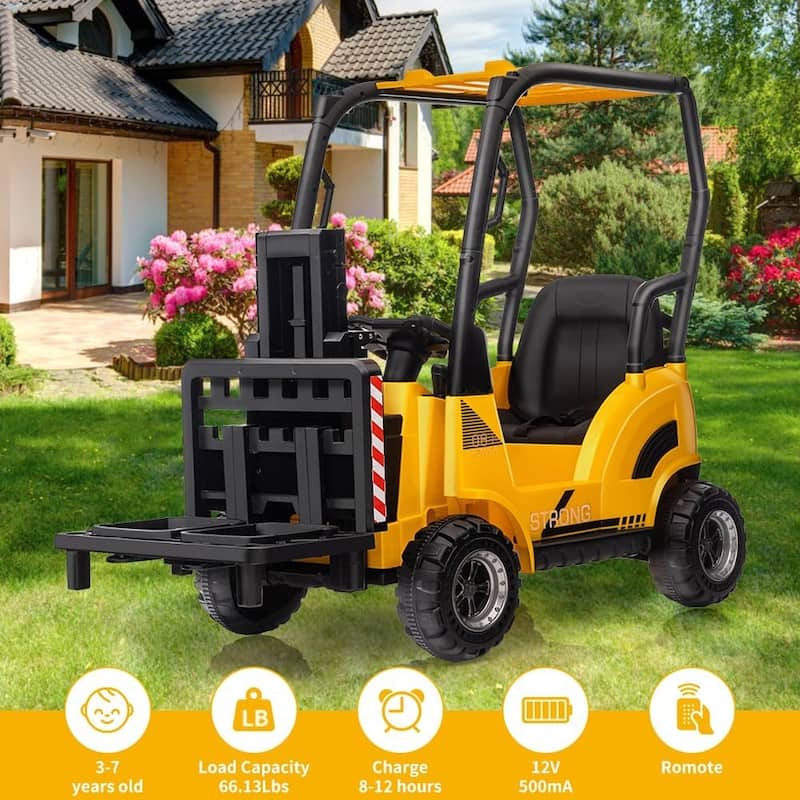 12V Ride-On Forklift for Kids, Electric Construction Car with Remote Control, Liftable Fork and Pallet