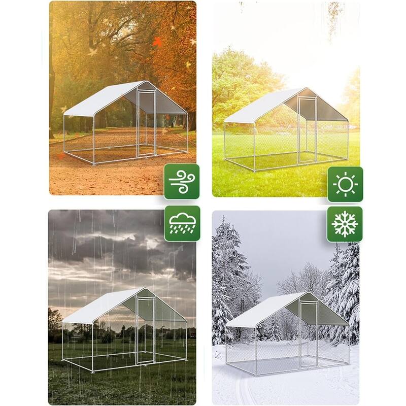 Chicken Coop, Large Metal Chicken Run for Yard with Waterproof Cover