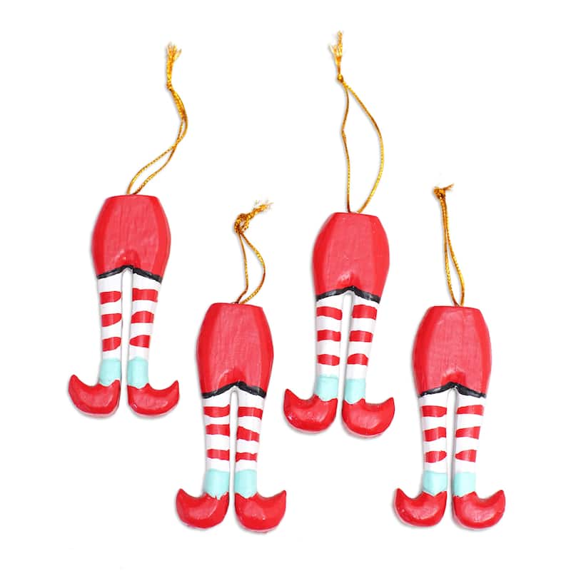Novica Handmade Christmas Elves Wood Ornaments (Set Of 4)