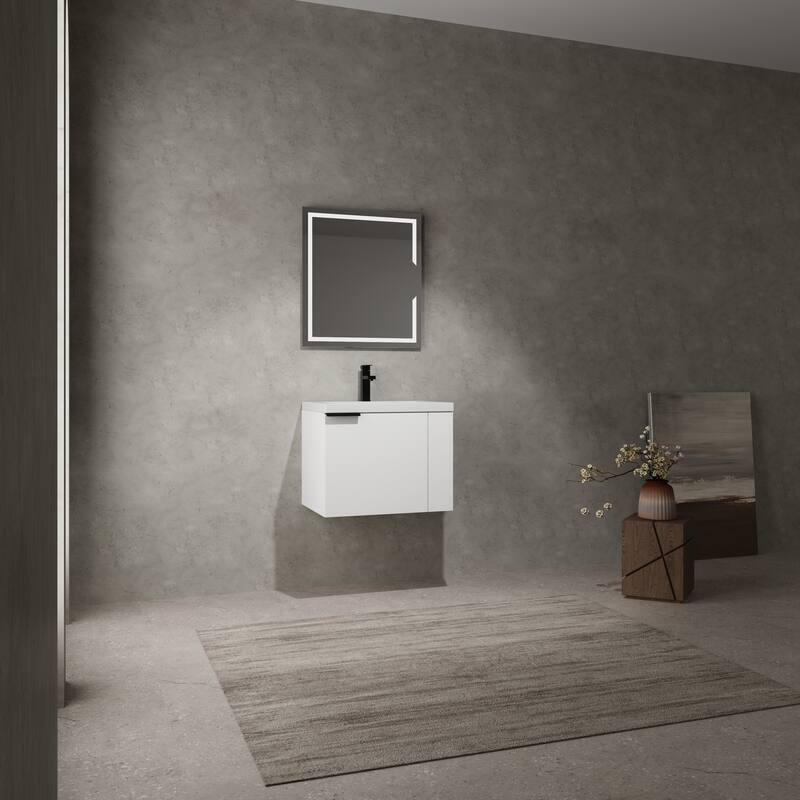 Plywood Wall-Mounted Bathroom Vanity with Integrated Resin Sink