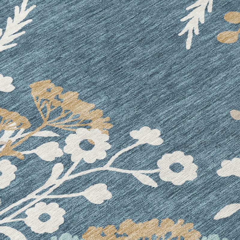 Machine Washable Indoor/ Outdoor Floral Border Chantille Rug