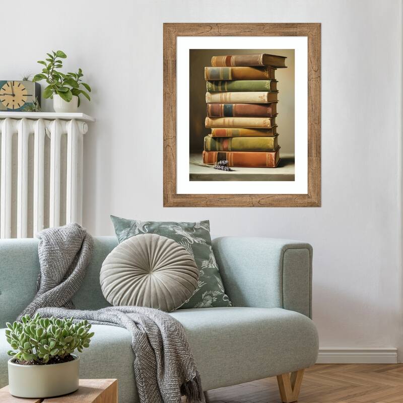 The Book Pile by Andreas Magnusson Wood Framed Wall Art Print