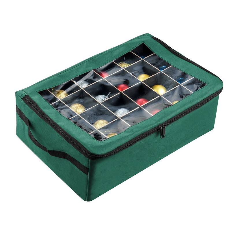 Ornament Storage Box - Zippered Organizer with 48 Individual Compartments and Dividers by Tiny Tim Totes