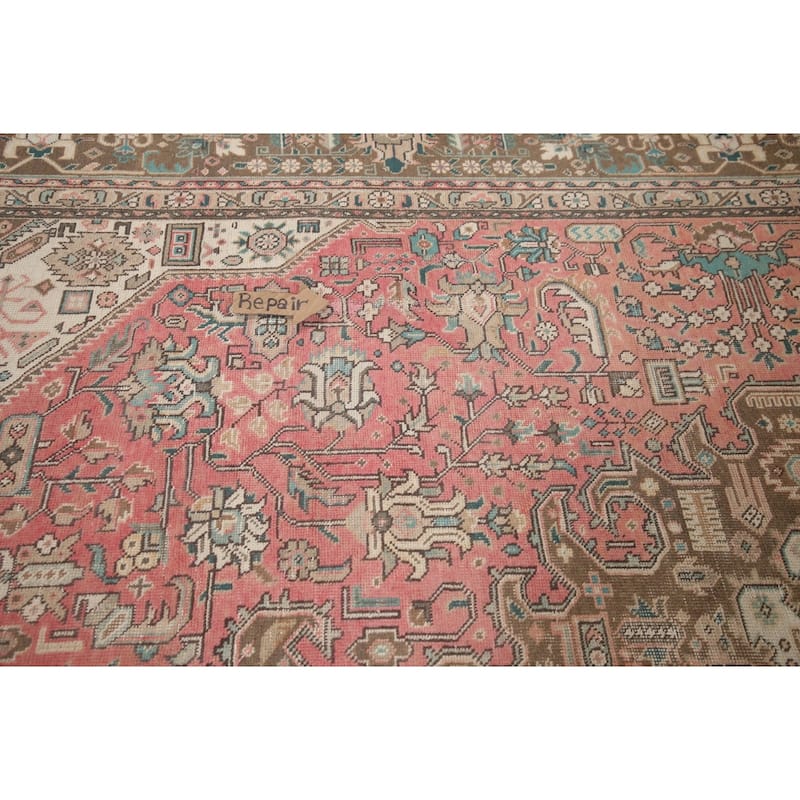 Hand Knotted Oriental 100% Wool Carpet Traditional Medallion Pink Tabriz Area Rug - 12' 4'' X 9' 5''