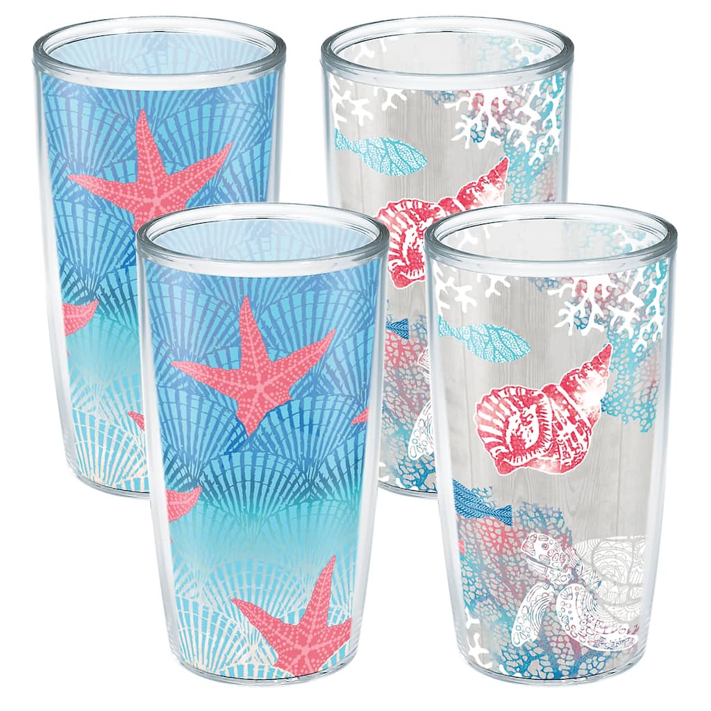 Tervis Ocean Life Dive Made in USA Double Walled Insulated Tumbler, Assorted - 16oz - 4pk - Unlidded