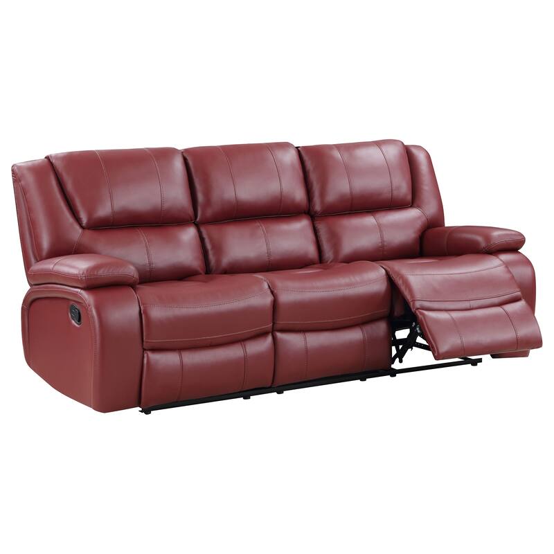 Camila Upholstered Motion Reclining Sofa Red And Black Faux Leather