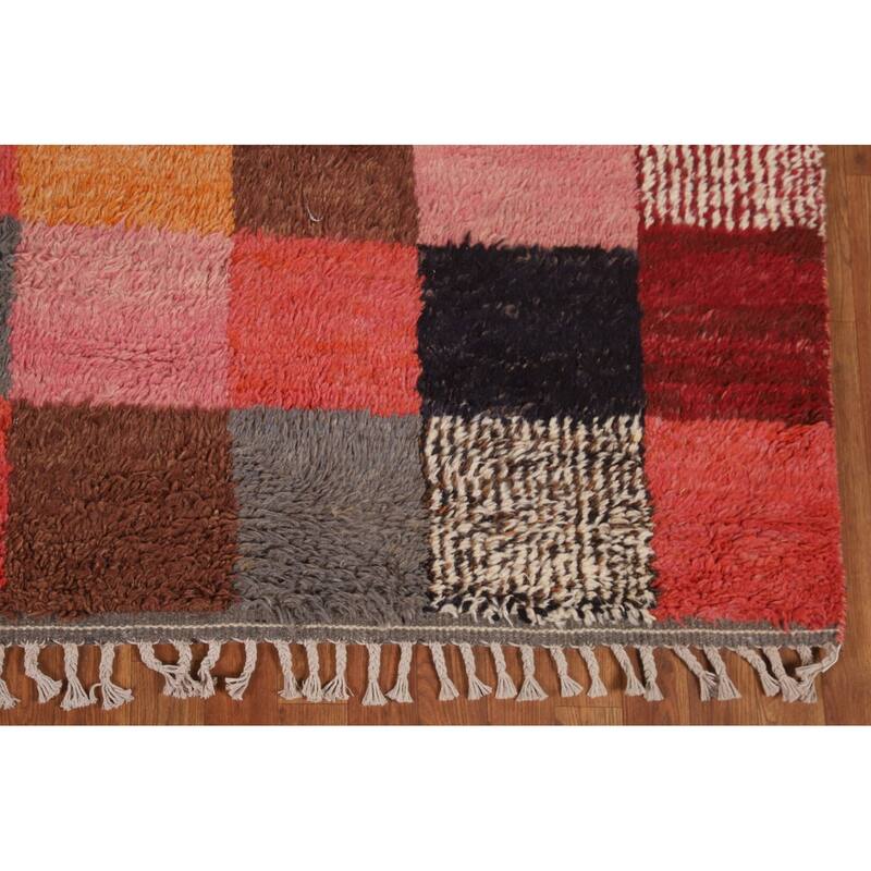 Checkered Moroccan Oriental Area Rug Hand-Knotted Wool Carpet - 7'11" x 10'0"