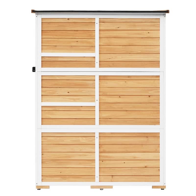 5.5ft Hx4.1ft L Outdoor Wooden Storage Shed With Waterproof Asphalt Roof, Four Lockable Doors, And Multi-Tier Shelves -  Natural