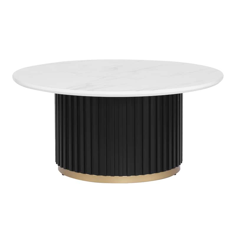 Christopher Knight Home - Marceline Modern 33.46" Round Coffee Table with Fluted Metal Pedestal Base & Subtle Gold Accent