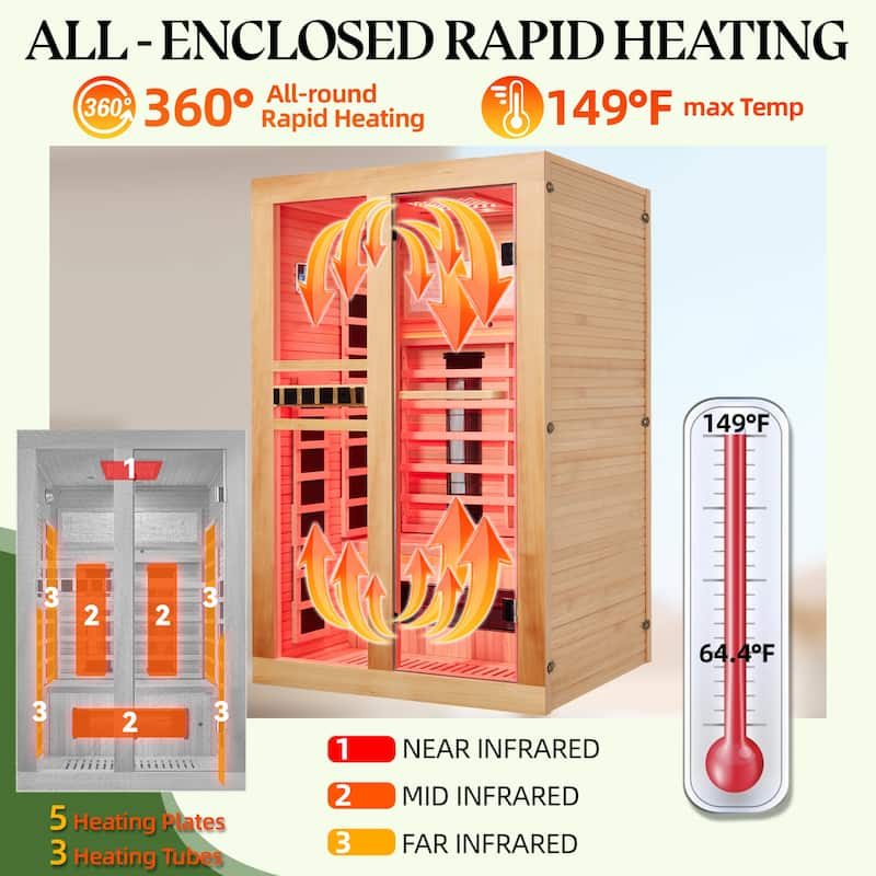 Hemlock Infrared Sauna with Red Light Therapy - Beauty Lamp & 15-Min Fast Warm-Up