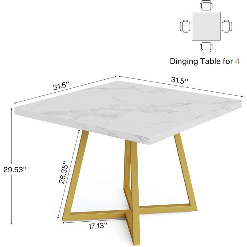 Small Dining Table for 4, 31.5 Inches Industrial Dinner Table with Metal Base