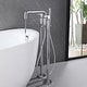 preview thumbnail 4 of 12, 33" H Solid Brass Floor Mounted Freestanding Tub Faucet with Hand Shower and Diverter
