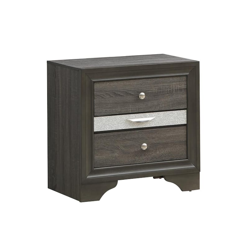 Modern wood nightstand with three drawers and metal handles