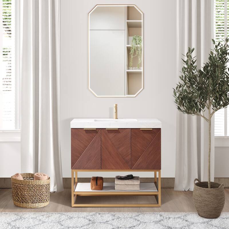 Mahon Single Bath Vanity with Composite Stone Top and Mirror