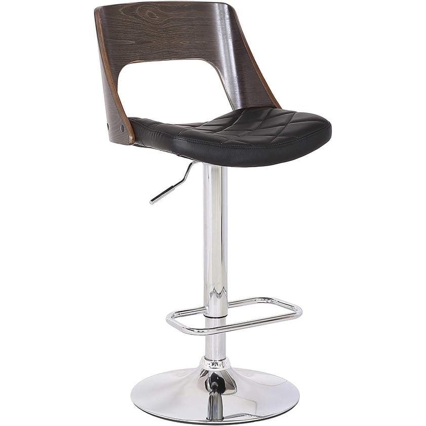 Bentwood Wood Back Adjustable Swivel Bar Stool with Diamond Quilted Finish Curved Seat and Back