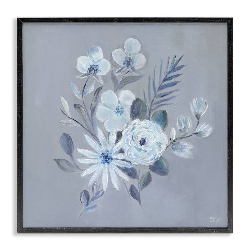 Stupell Blue Toned Floral Bunch Framed Giclee Art Design By Marilyn Dunlap - 12 x 12 - Black