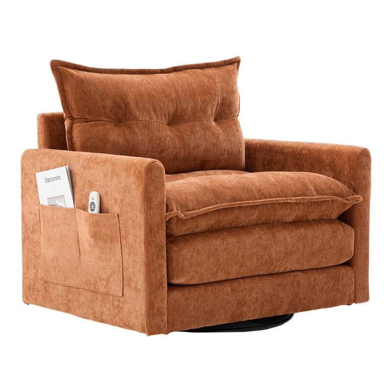 Chenille 360° Swivel Barrel Chair with Memory Foam and Side Pockets
