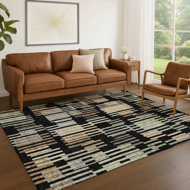 Machine Washable Indoor/ Outdoor Modern Pines Chantille Rug