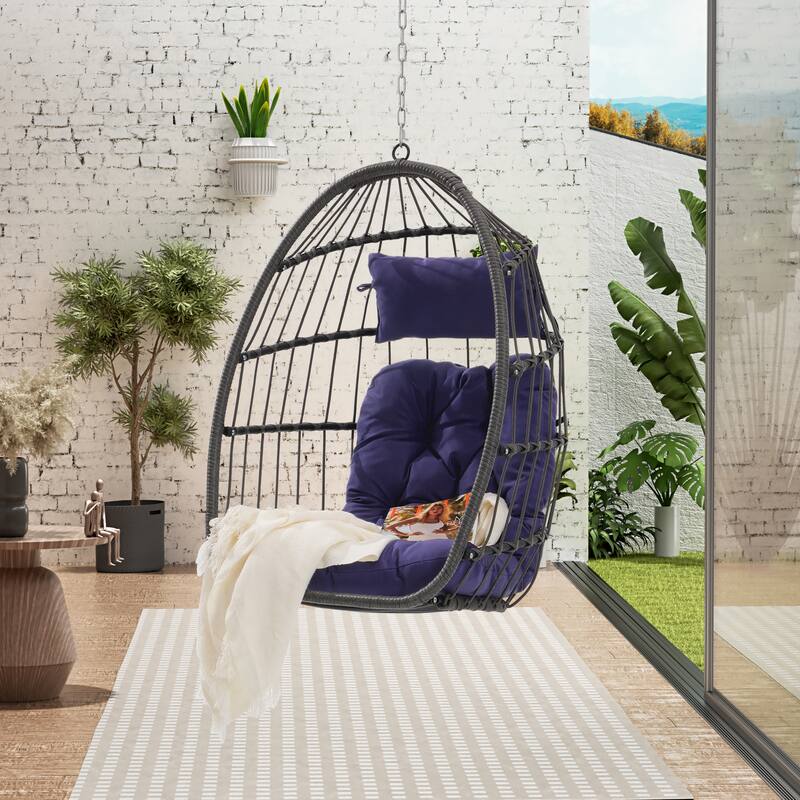 PE Rattan Egg Hanging Chair with Cushion