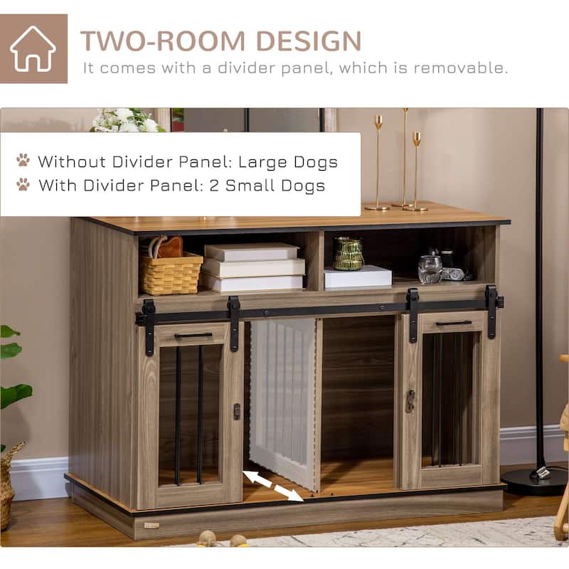 Oak Steel and MDF Dog Crate Side Table with Sliding Lockable Doors Double Room