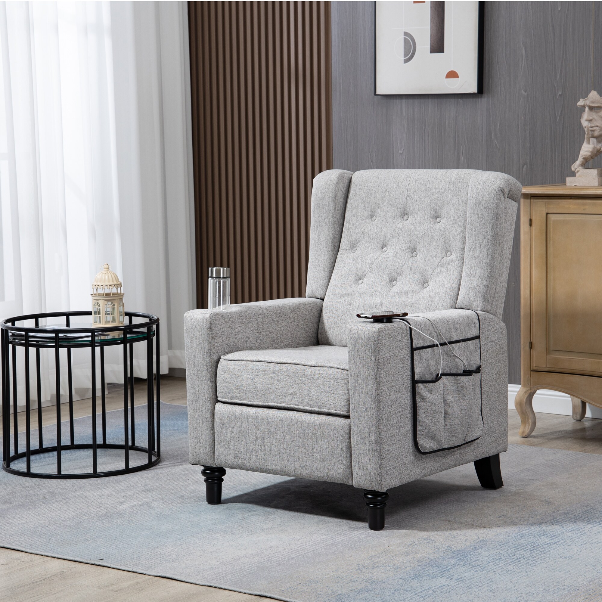 Light Gray Tufted Wingback Recliner Chair with Comfortable
