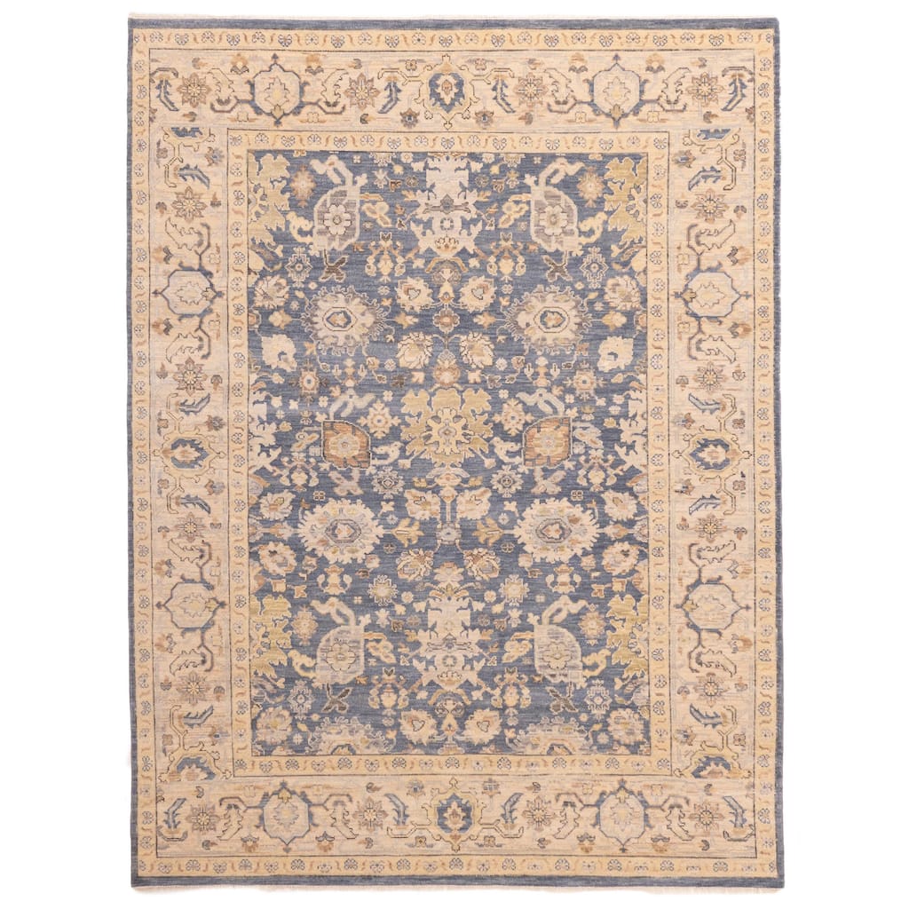ECARPETGALLERY Hand-knotted Modern Oushak Dark Blue Wool Rug - 9'2 x 11'11