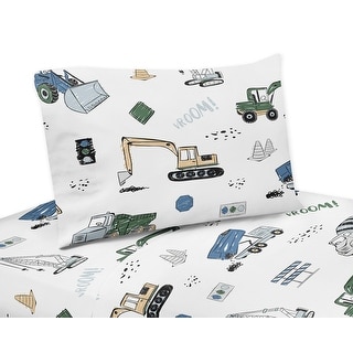 Construction Truck Collection 3-piece Twin Sheet Set - Grey Yellow Black Blue and Green Transportation