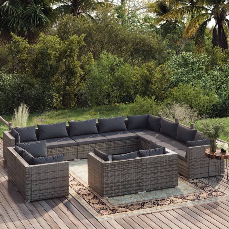 vidaXL Patio Lounge Set Outdoor Sectional Sofa Set Table Garden Poly Rattan