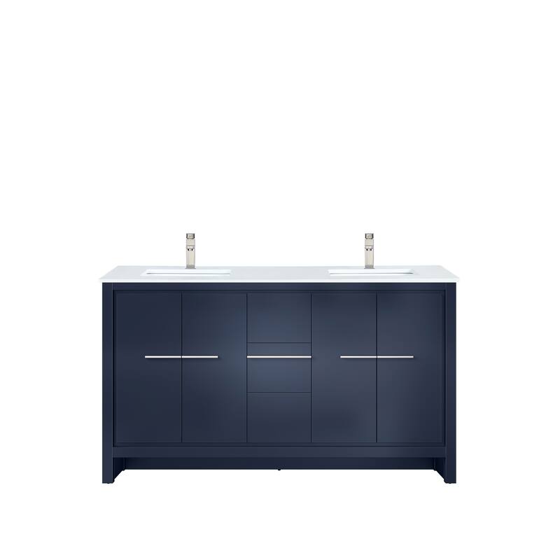 Lafarre Bath Vanity Cultured Marble Top, Sink and Brushed Nickel Faucet - 60 inch - Navy Blue