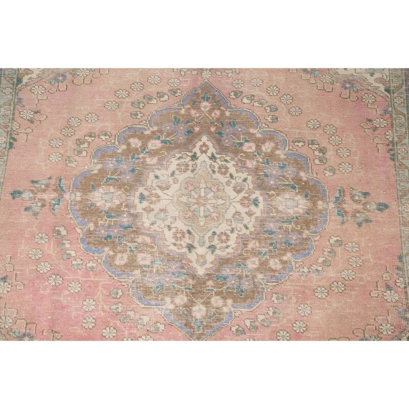Hand Knotted Oriental 100% Wool Carpet Traditional Medallion Pink Tabriz Area Rug - 9' 8'' X 6' 8''