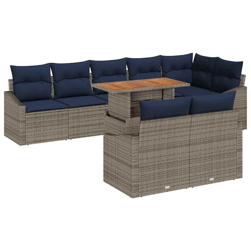 vidaXL 9 Garden Sofa Set with Cushions Black/Grey Poly Rattan - 113.6 x 48.6 x 27.2
