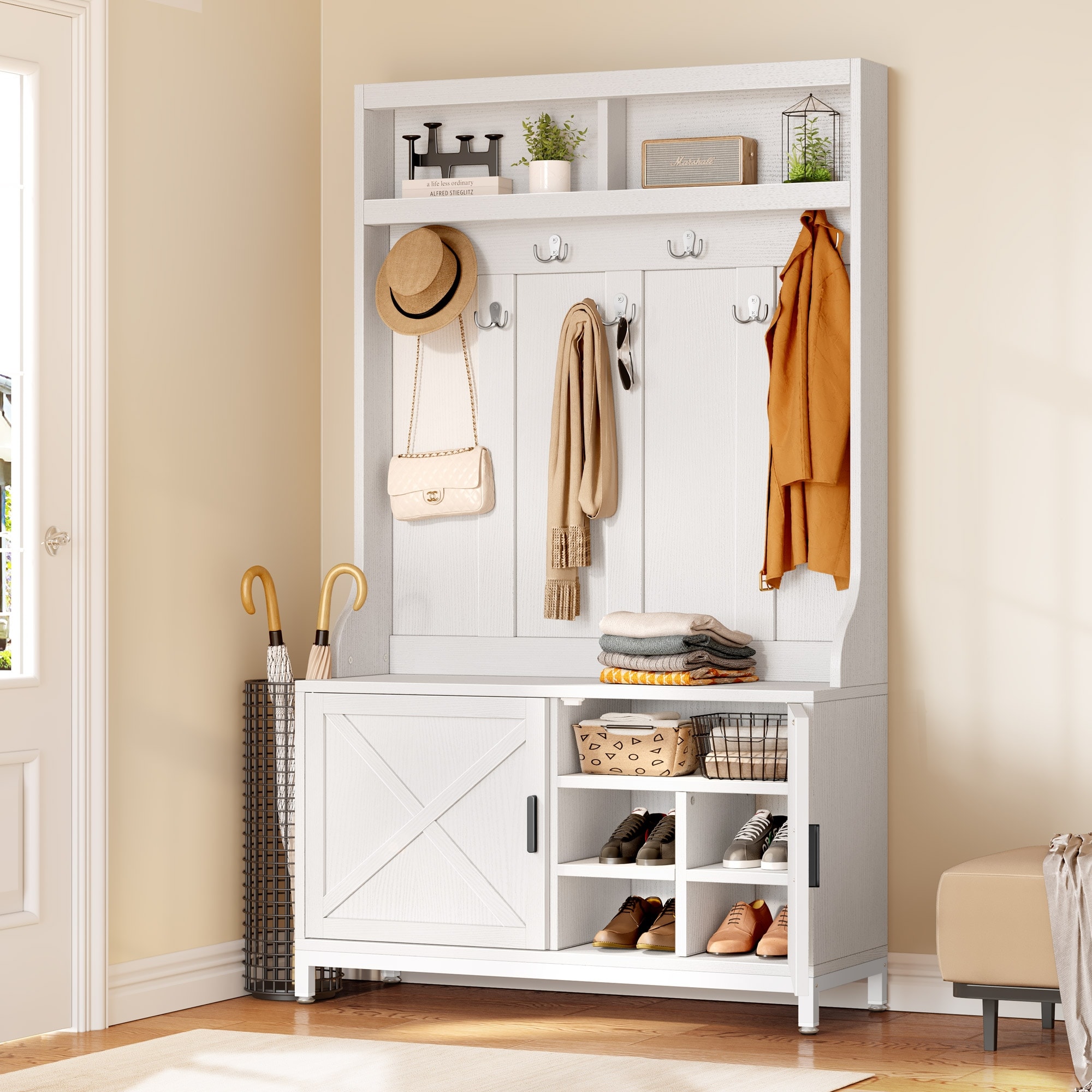 Hallway seat and coat rack top