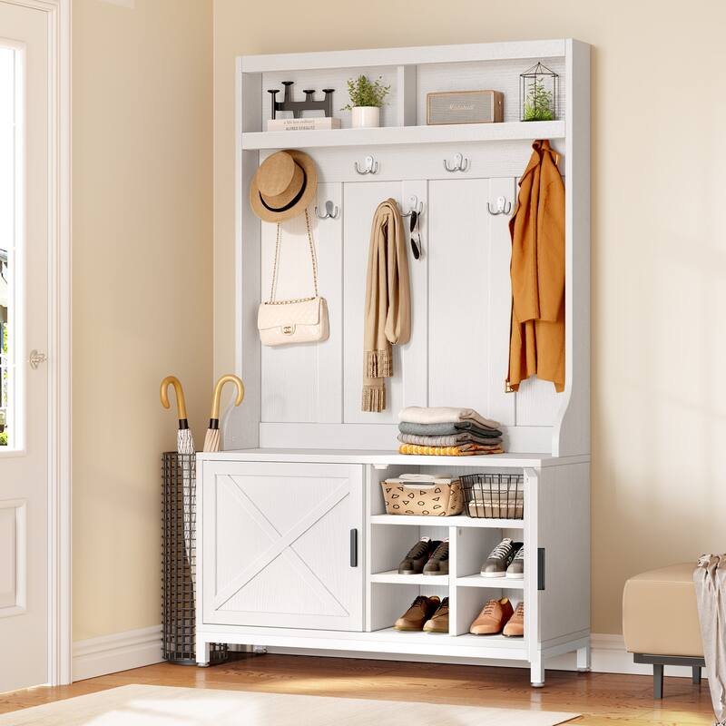 Moasis Hall Tree and Coat Rack with Bench and Shoe Storage for Hallway Entryway