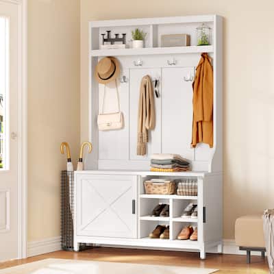 Moasis Hall Tree and Coat Rack with Bench and Shoe Storage for Hallway Entryway