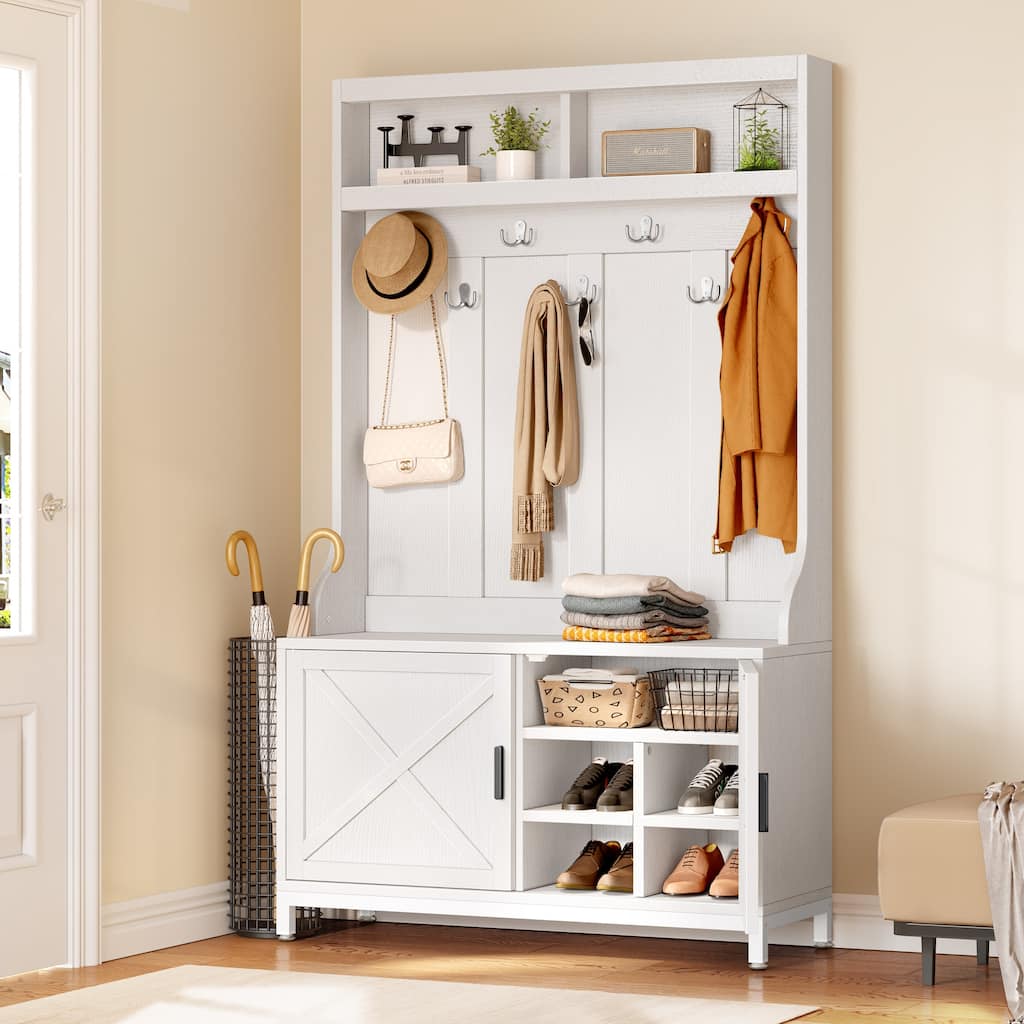 Moasis Hall Tree and Coat Rack with Bench and Shoe Storage for Hallway Entryway
