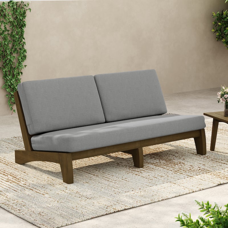 64'' Outdoor Patio Sofa - Grey - Brown Wood