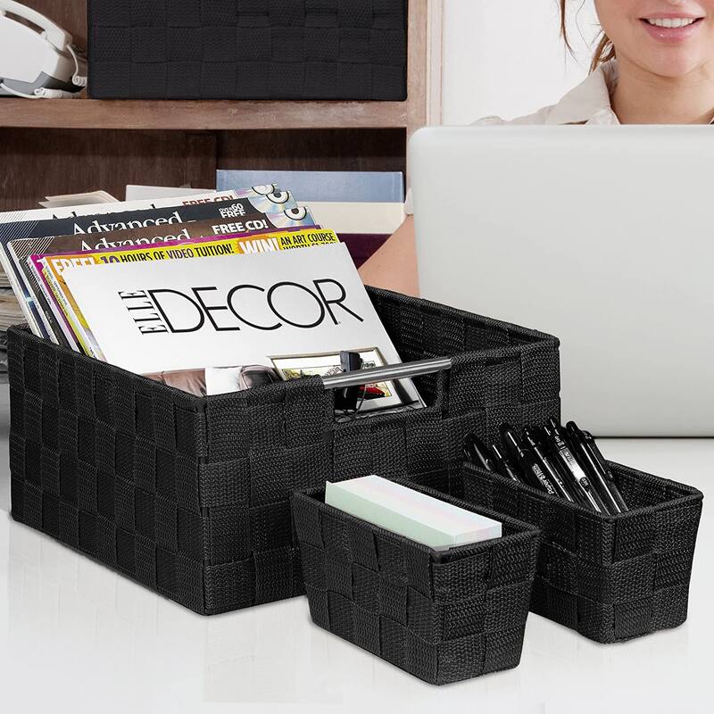 Weave 7 Piece Basket Set - Black